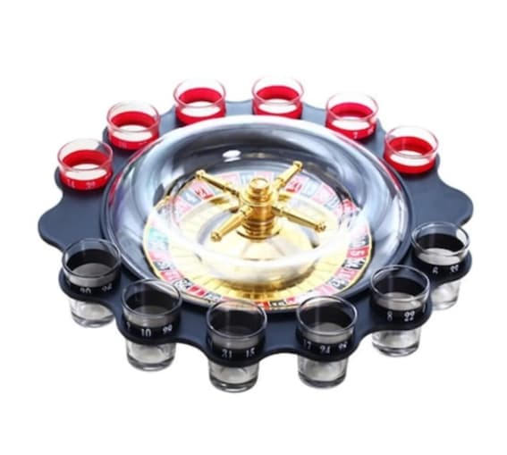 Ruletă cu 12 pahare de shot din sticlă roșii și negre