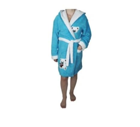 Halat de baie pentru femei cu ursulet de plus, buzunar, Cocolino, gluga, albastru deschis, marime L-XL - Albastru M