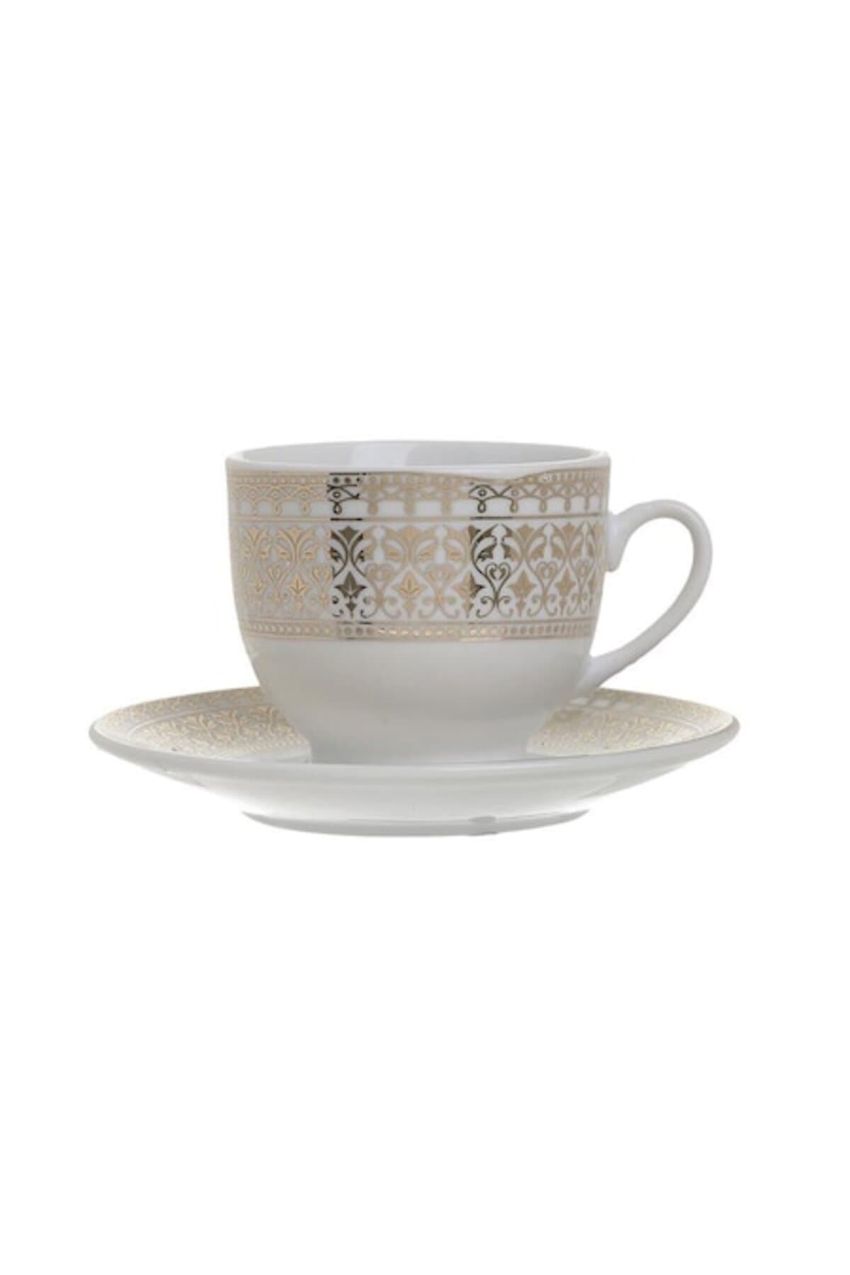 Fotografie produs: Set de 6 cesti si farfurioare din portelan pentru cafea, aurii, 90 ml