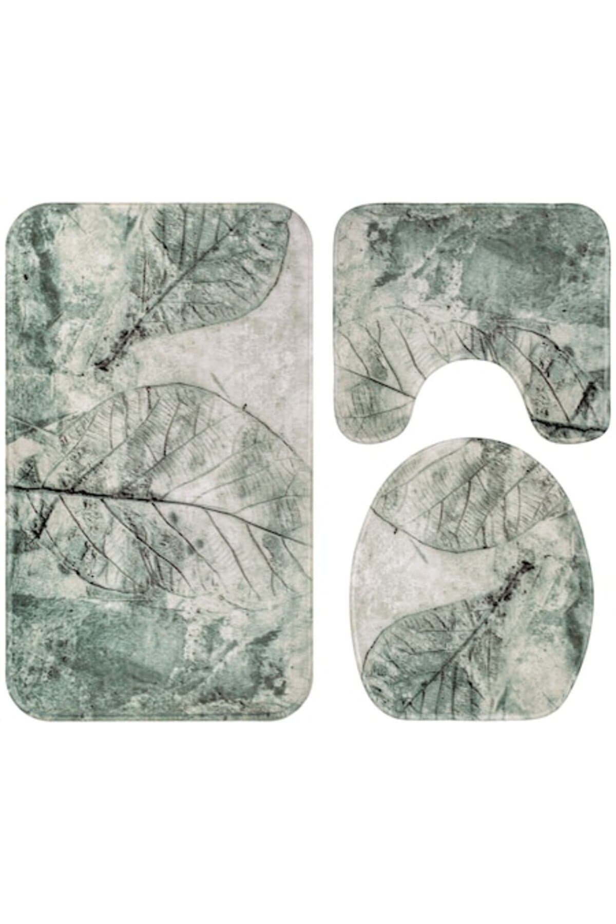 Fotografie produs: Set de 3 covorase de baie FizioTab, antiderapante, model cu frunze, verde