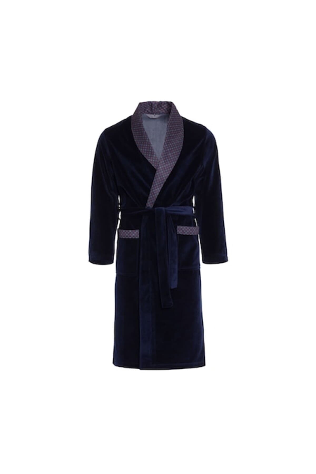 Fotografie produs: Halat de baie barbatesc, Revise, Velur/Bumbac, Elegant, Bleumarin, Marime XXL