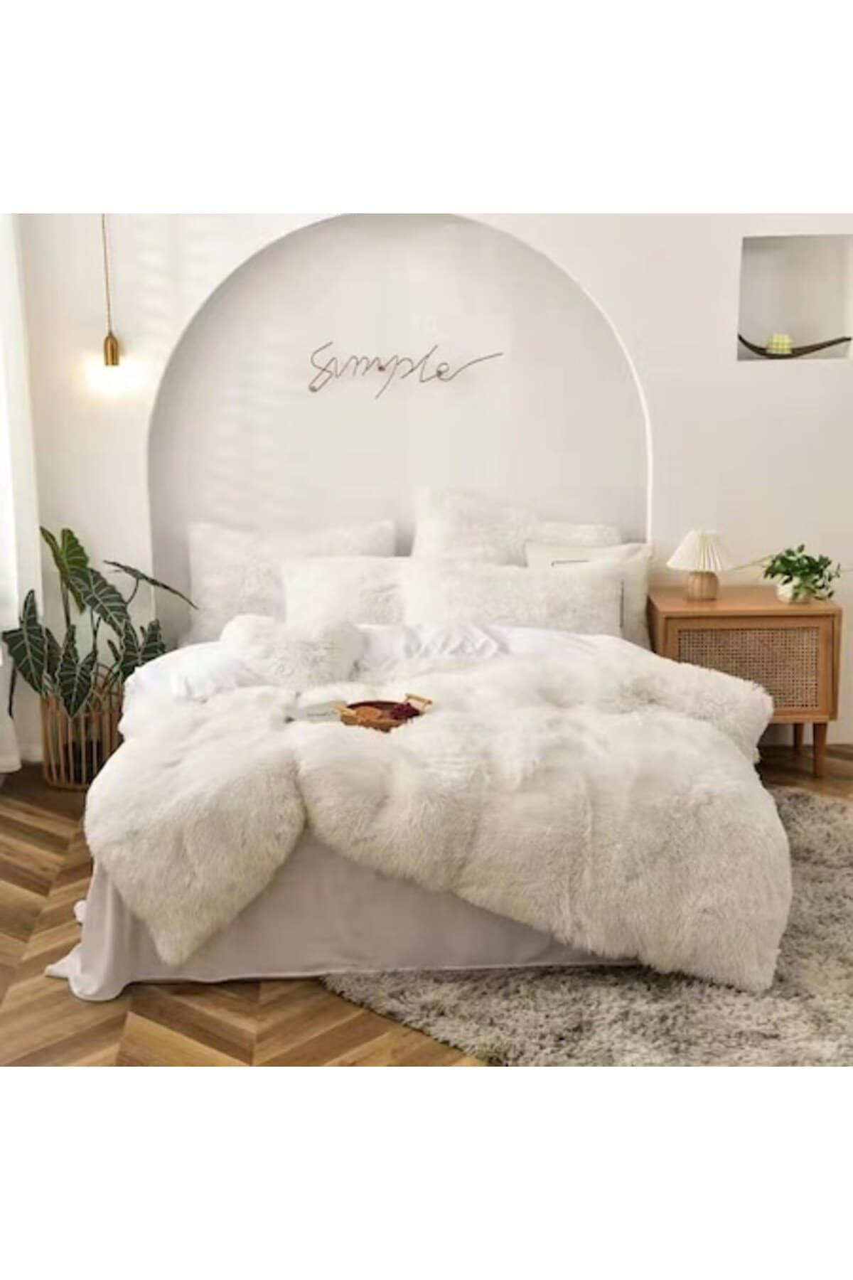 Fotografie produs: Set de lenjerie de pat Fluffy Model Super Soft Cocolino, 6 piese, pat pentru 2 persoane, alb