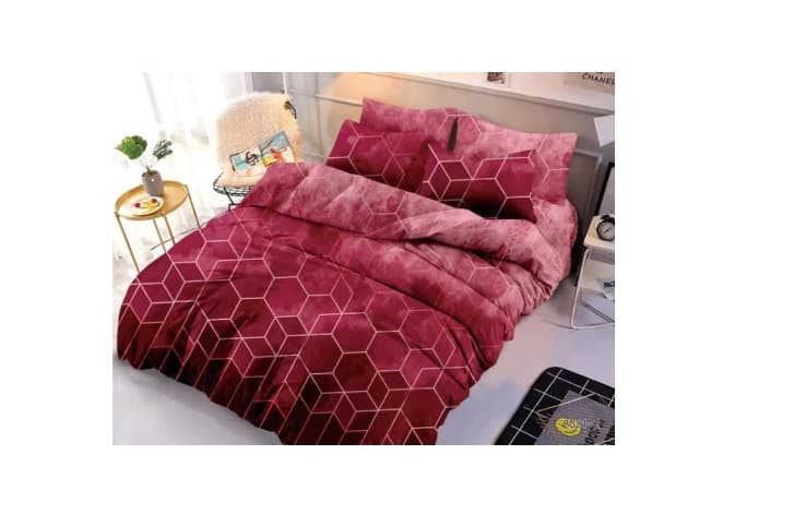 Fotografie produs: Lenjerie de pat dublu, bumbac finet premium, 6 piese, 2 persoane, Geometric roz inchis pudrat 200 x 230 -Concept E Efrall