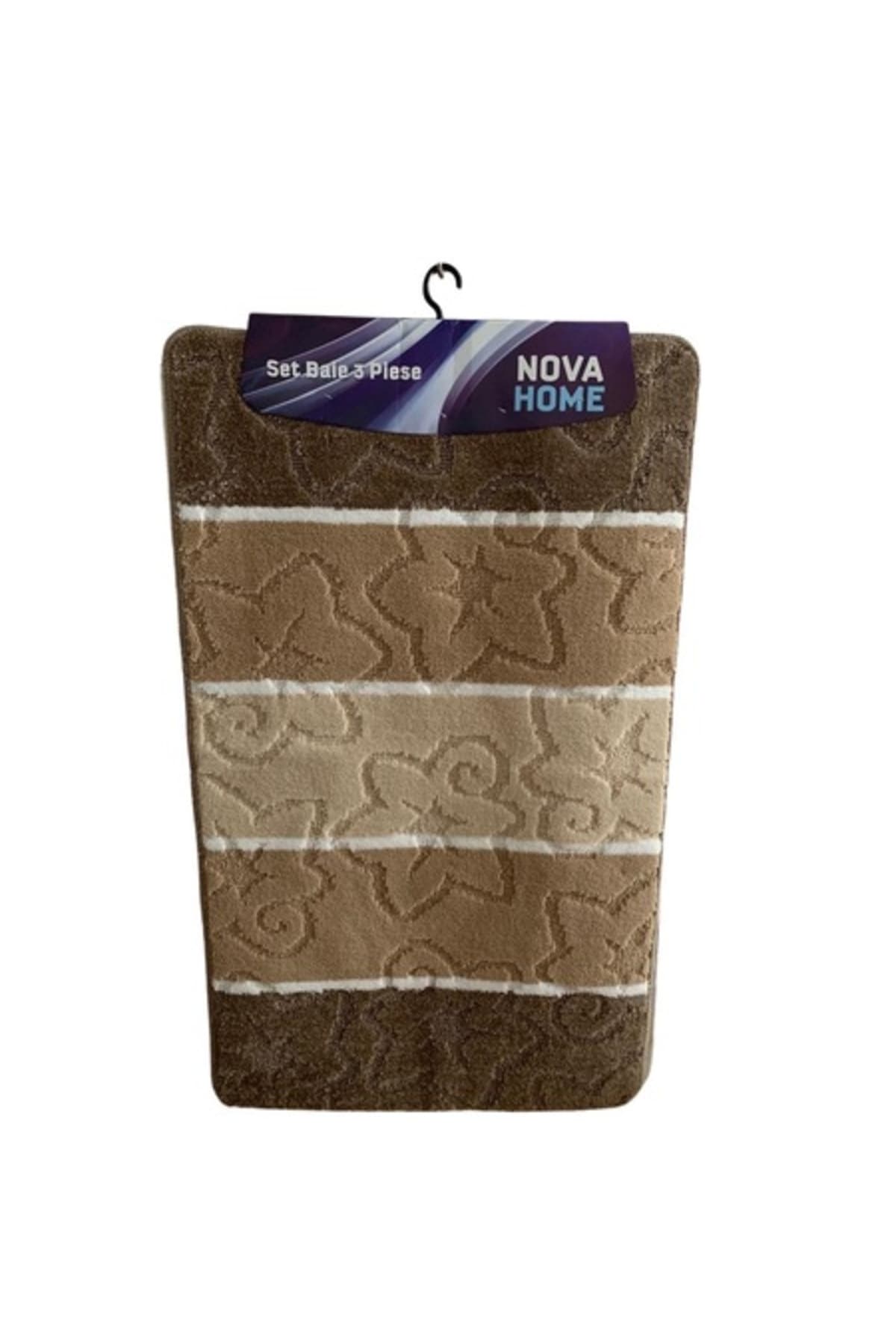 Fotografie produs: Set de 3 covorase de baie, NOVA HOME, poliester, dungi maro