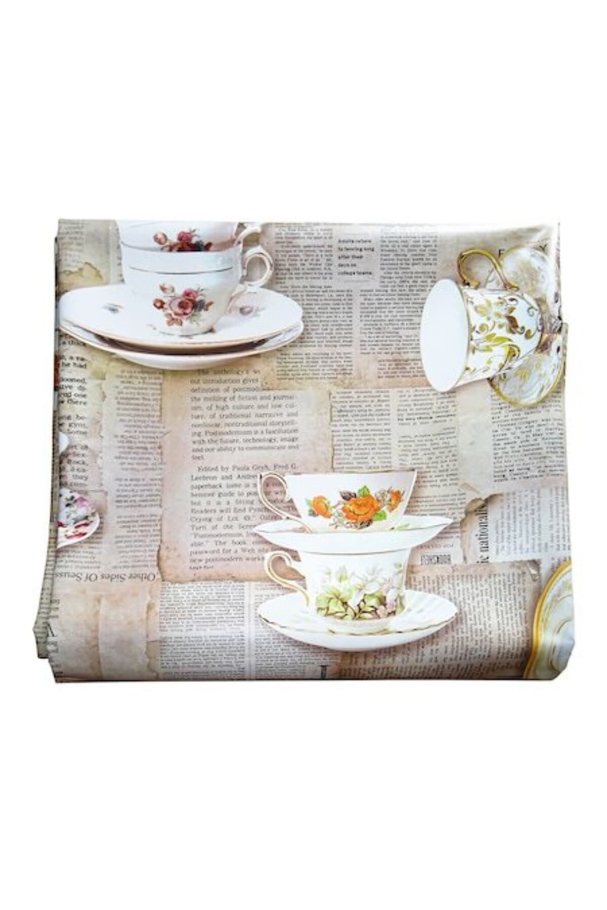 Fata de masa PVC ND, 100x140 cm, suport textil, design cu cesti vintage