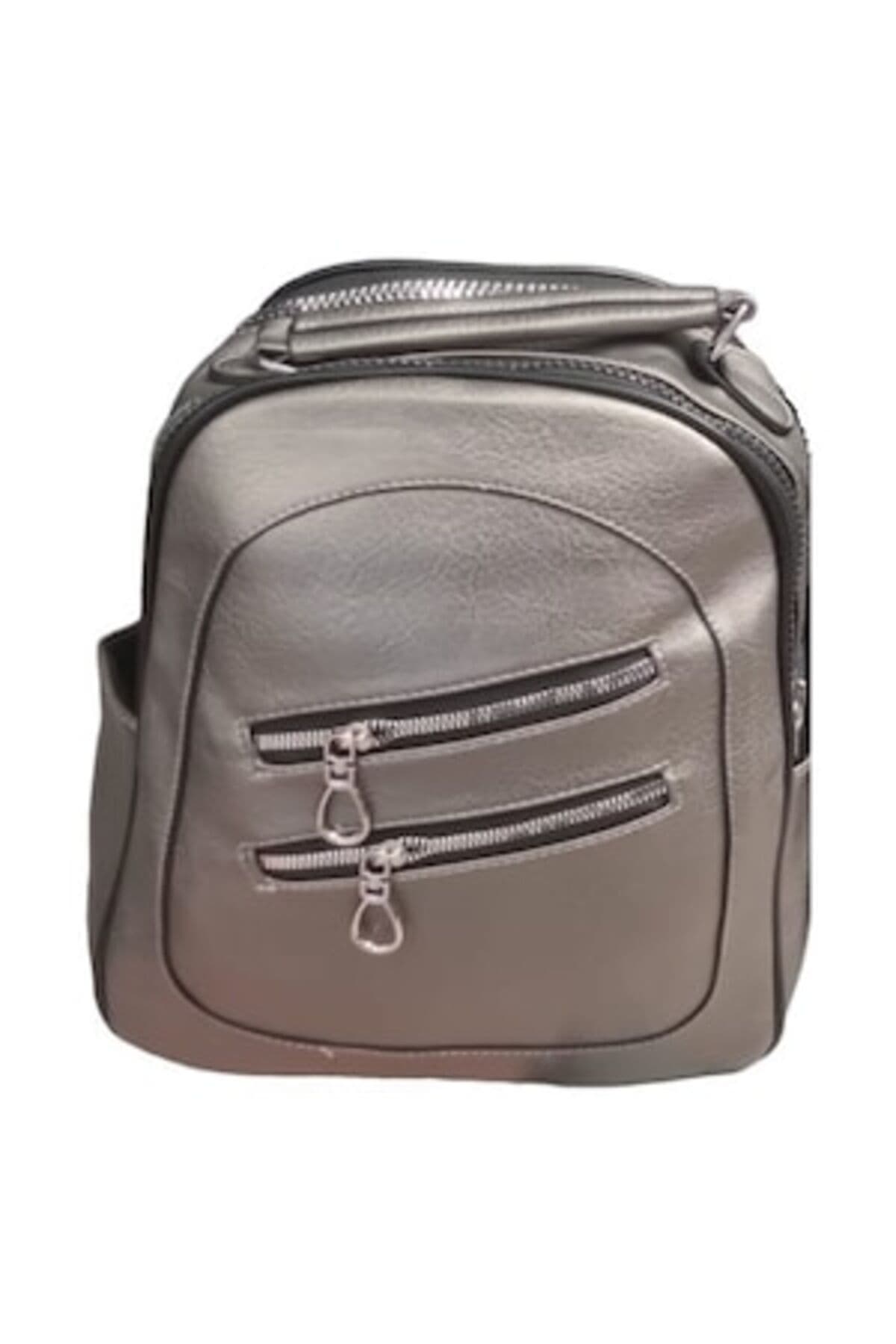 Fotografie produs: Rucsac de dama, piele ecologica, gri, cu 2 fermoare in fata