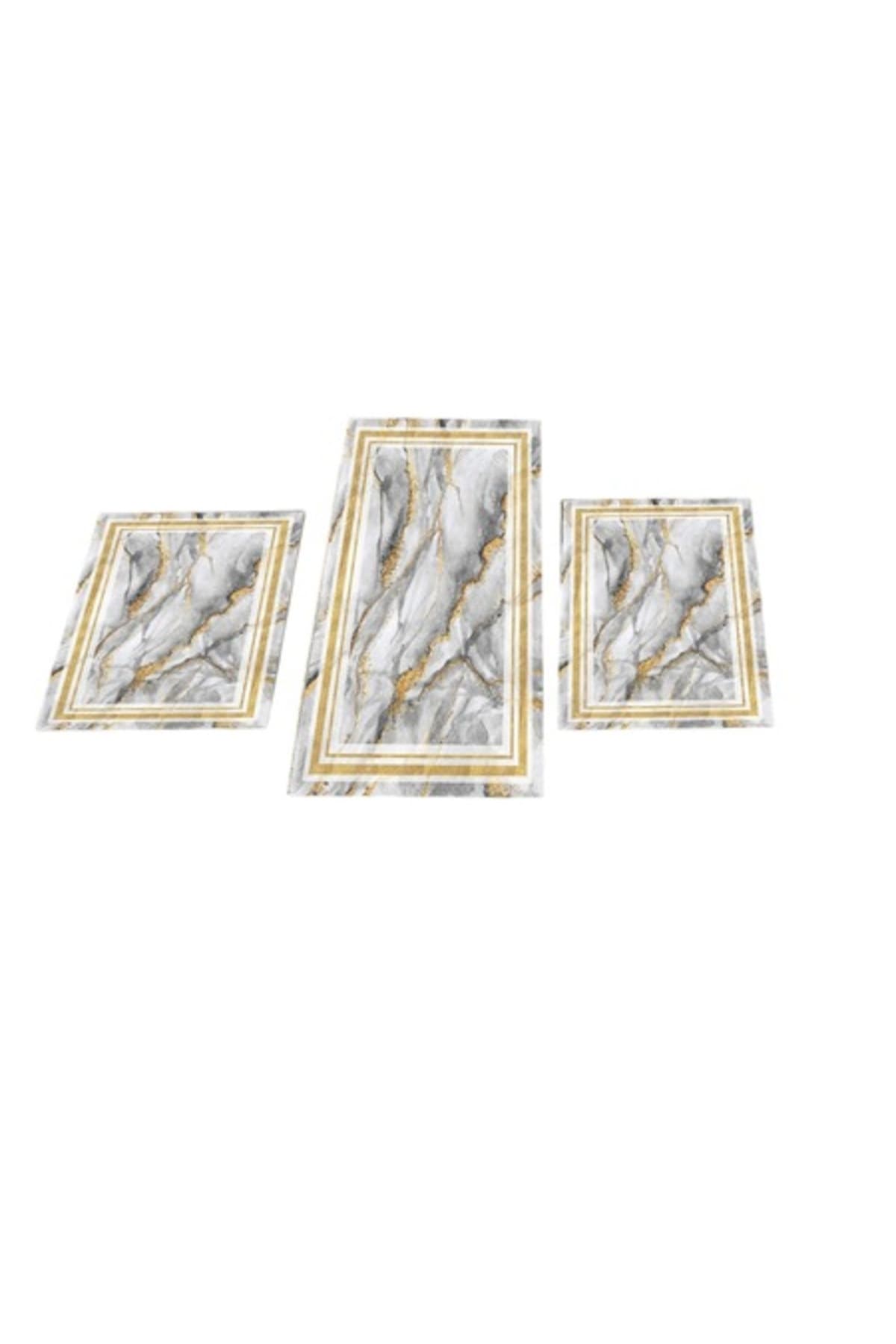 Fotografie produs: Set de covorase de baie antiderapante, 3 piese, 100x60/60x40 cm, design elegant din marmura