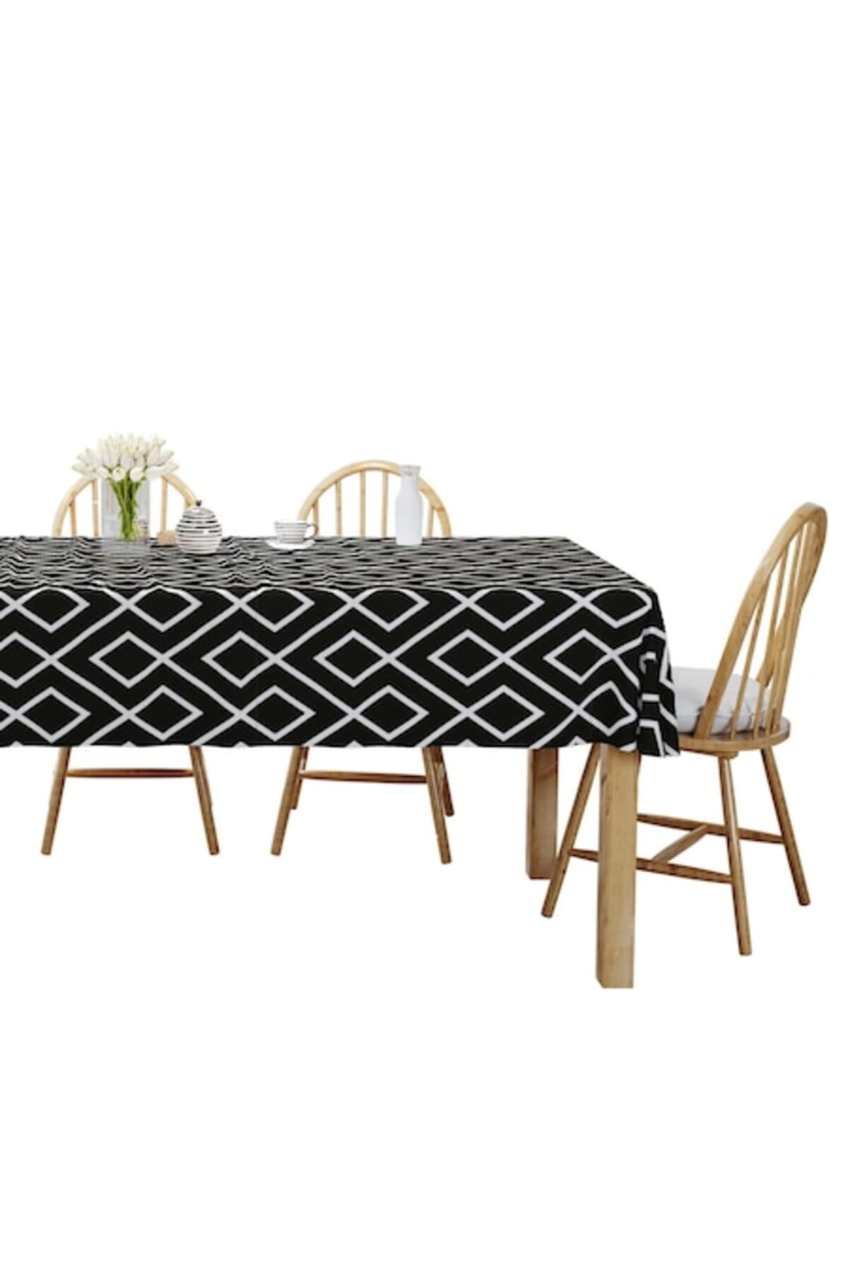 Fotografie produs: Fata de masa Detexpol, Bumbac, Model grafic, 140 x 200 cm, Negru / Alb