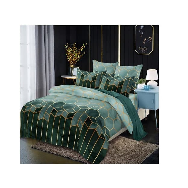 Fotografie produs: Lenjerie de pat dublu, bumbac finet premium, 6 piese, 2 persoane, Geometric green 200 x 230 -Concept E Efrall