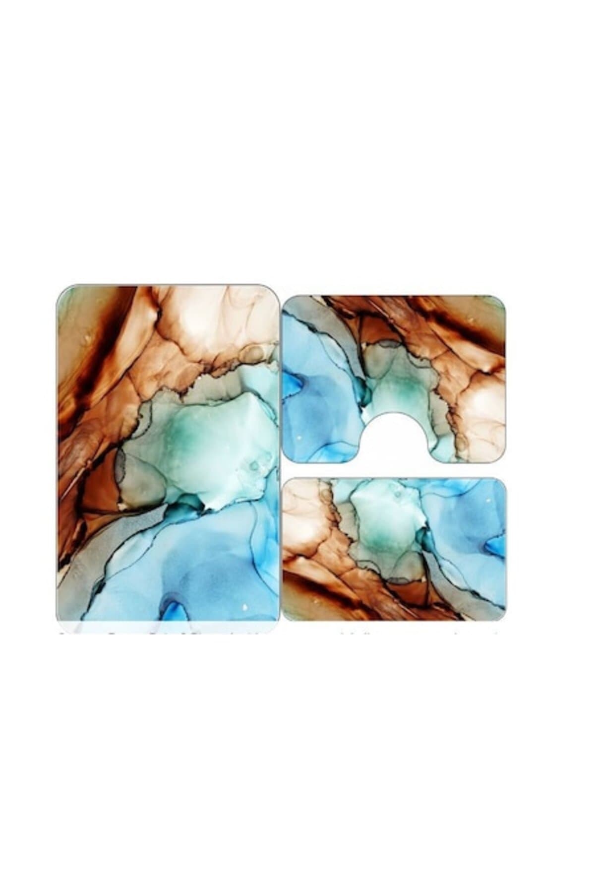 Fotografie produs: Set de 3 covorase de baie antiderapante, 60x90 cm - Albastru - Maro