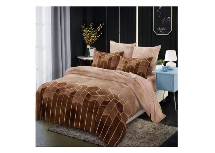 Fotografie produs: Lenjerie de pat dublu, bumbac finet premium, 6 piese, 2 persoane, Geometric maro 200 x 230 -Concept E Efrall