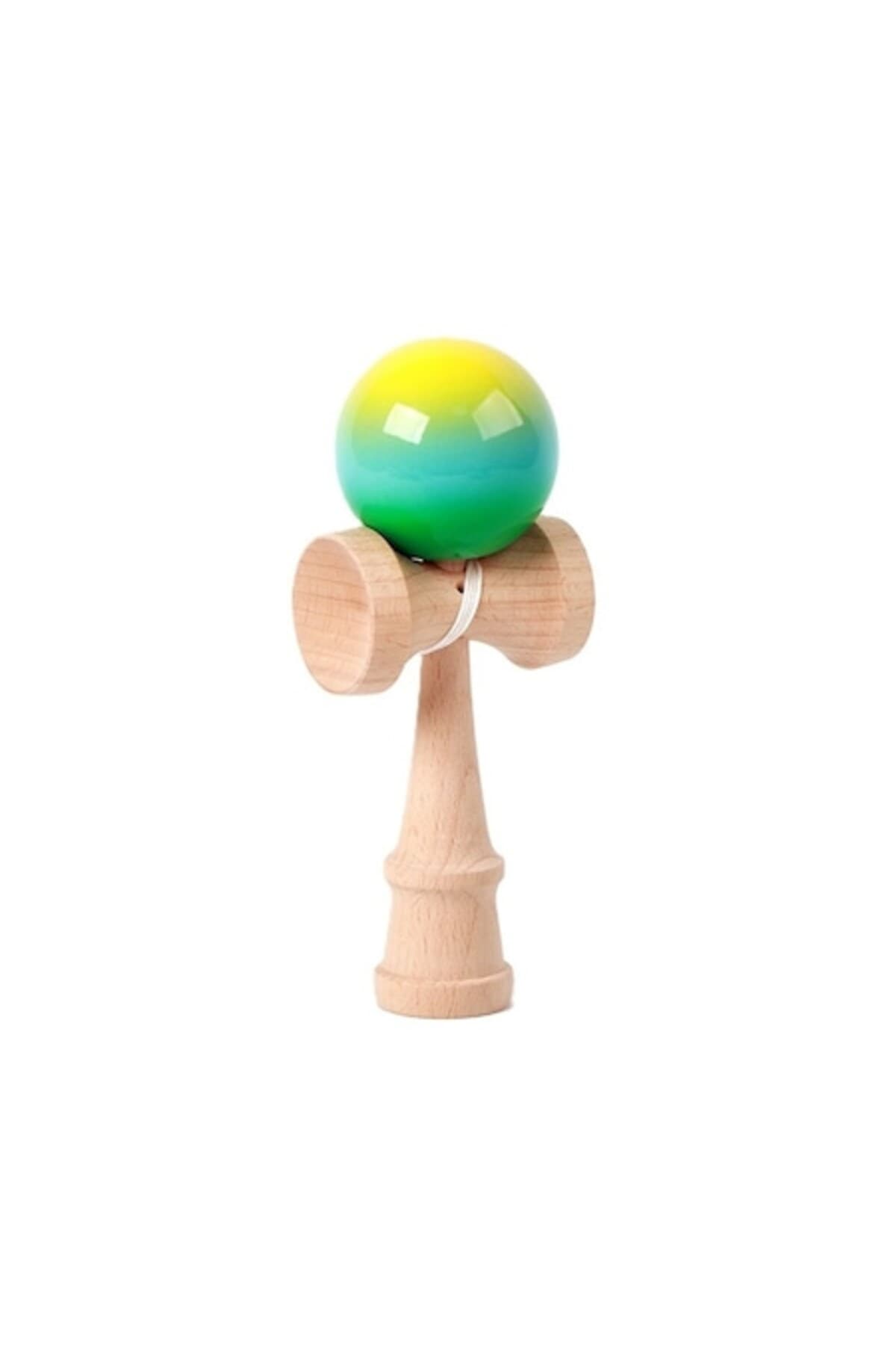 Fotografie produs: Jucarie interactiva Kendama, din lemn, 18 cm, model gradient 12, galben/albastru/verde