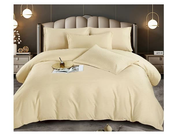 Lenjerie de pat din Damasc, pentru pat dublu, 6 piese-crem 200 x 230 cm