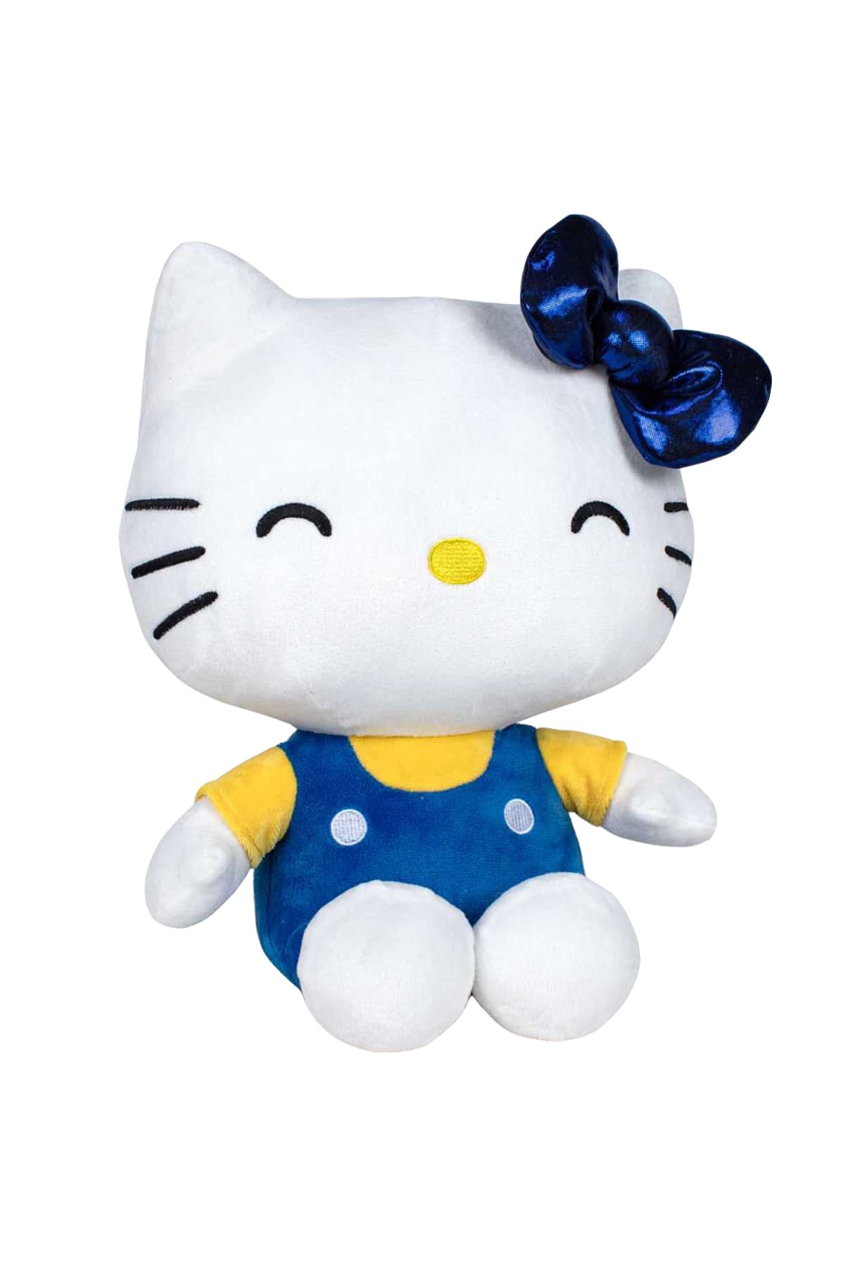 Jucarie din plus Hello Kitty cu salopeta albastra, Editie aniversara, 22 cm