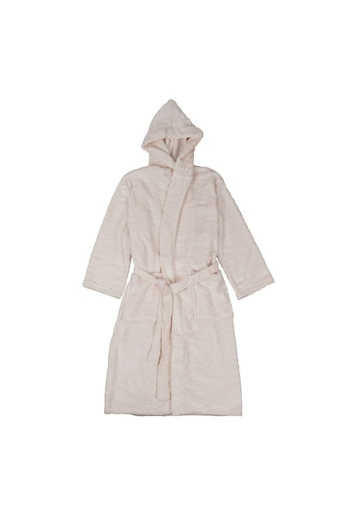 Fotografie produs: Halat de baie unisex Edenhome, material fleece, model cu nervuri, culoare crem, marimea L