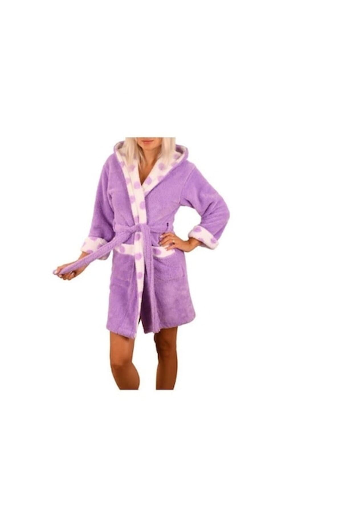 Fotografie produs: Halat de baie pufos pentru femei cu buline - mov, marimea M