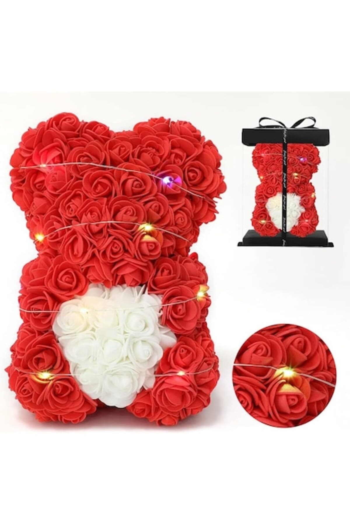 Fotografie produs: Ursulet de plus cu inima rosie si alba 40 cm