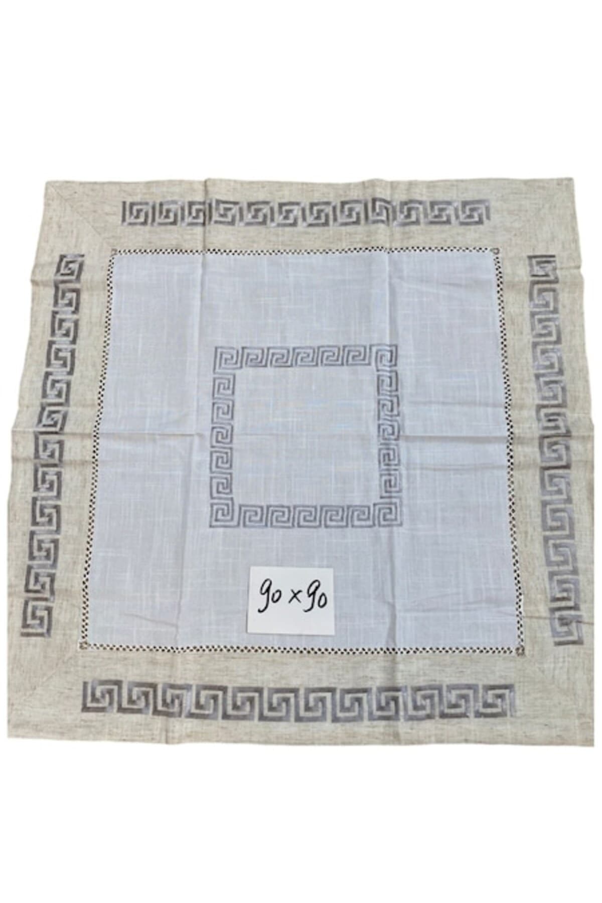 Fotografie produs: Fata de masa cu model brodat din in, 90 x 90 cm, alb cu bej - Concept E Efrall