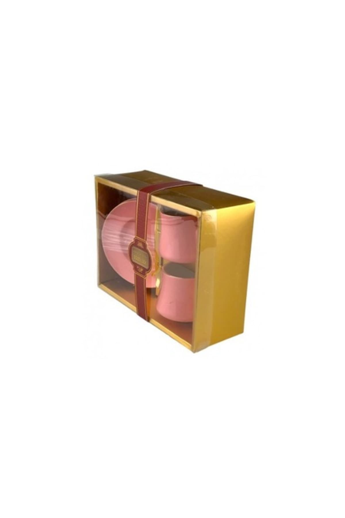 Set ceramic de doua cesti cu farfurii si lingura metalica roz 175 ml - Concept