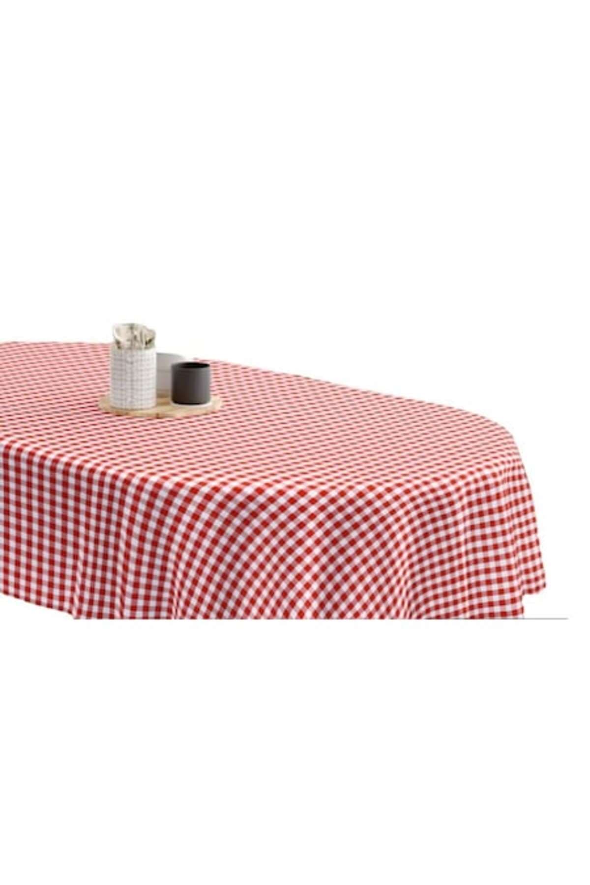 Fotografie produs: Fata de masa din textil model geometric carouri 160 cm rosie