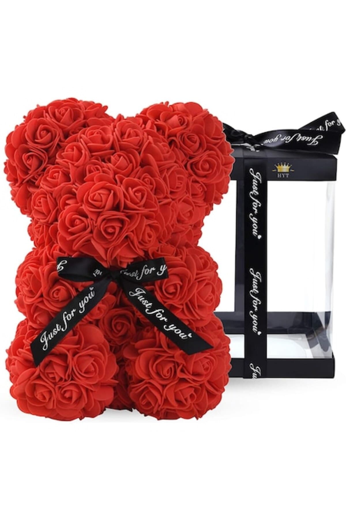 Fotografie produs: Ursulet de plus din trandafiri de sapun, HYT®, 25x15 cm, cutie cadou inclusa, rosu