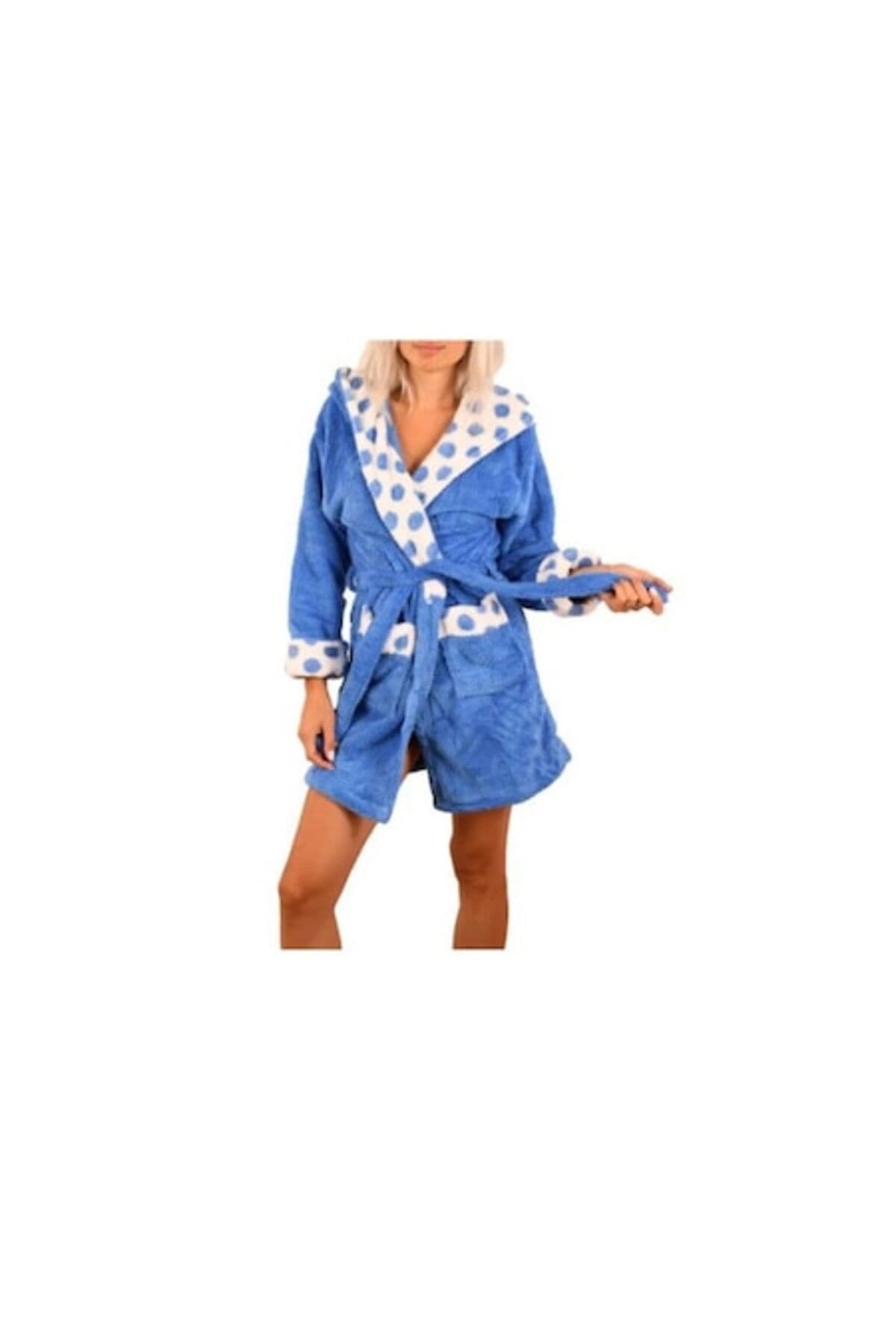 Fotografie produs: Halat de baie pufos pentru femei cu buline - Albastru XL-2XL Concept