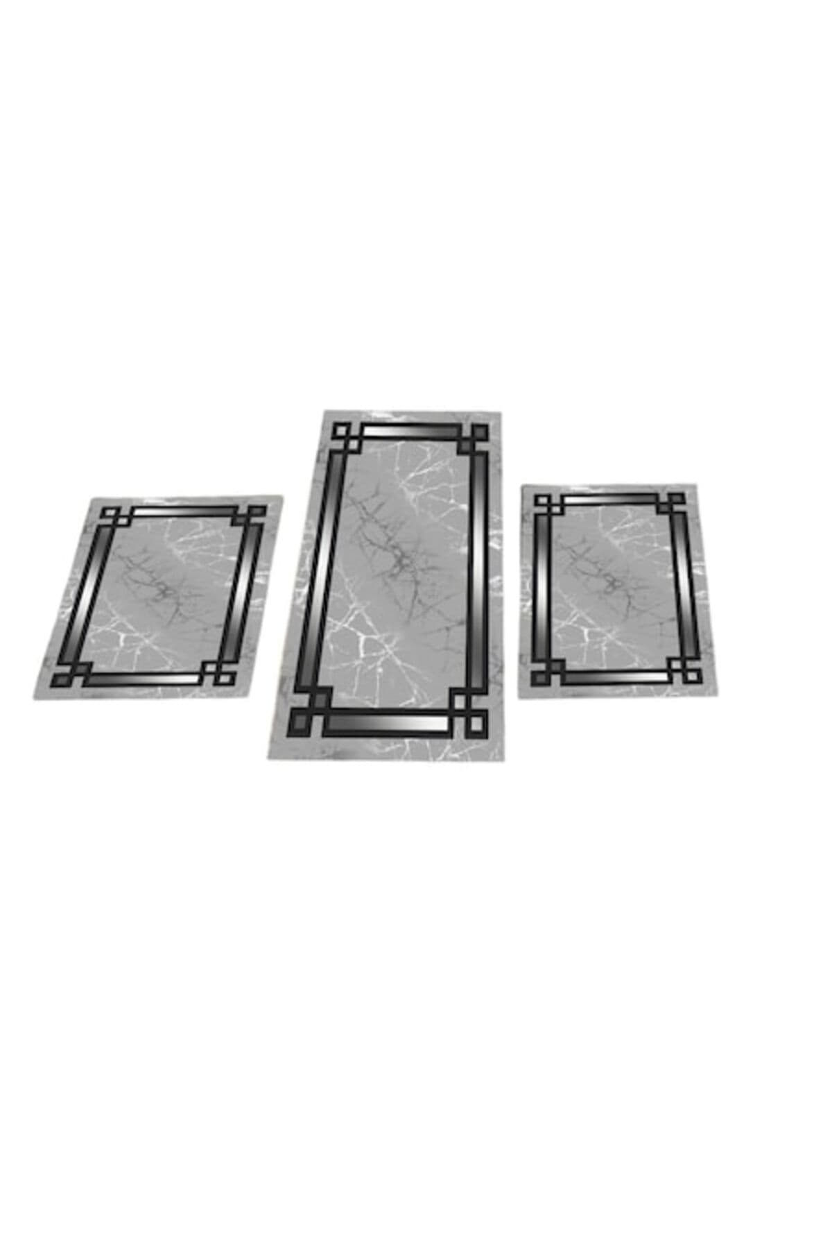 Fotografie produs: Set covorase de baie antiderapante, 3 piese, 100x60/60x40 cm Gri/Argintiu - Concept E Efrall