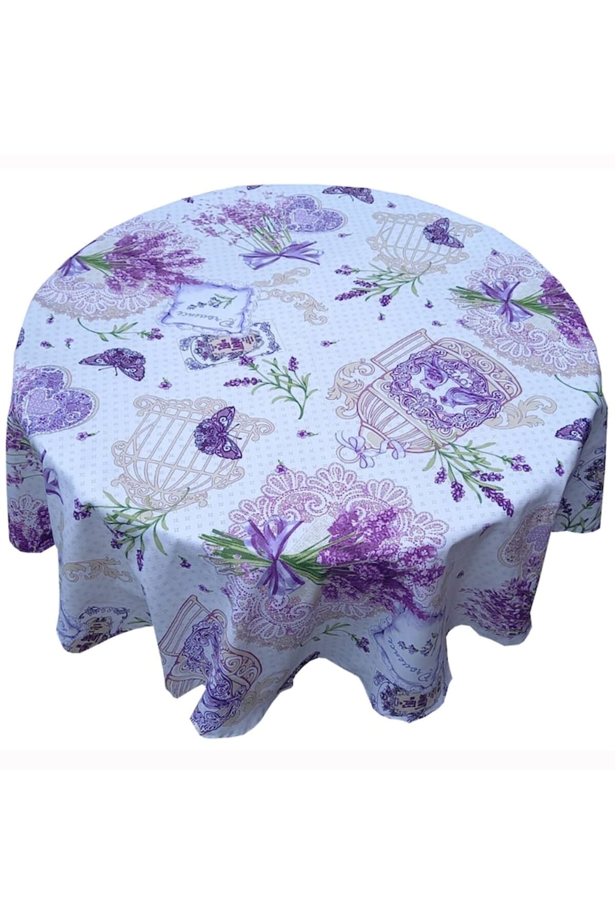 Fata de masa flori de liliac rotunda bumbac 4 persoane 150x150cm