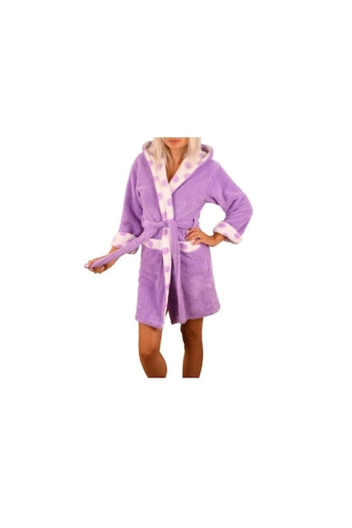 Fotografie produs: Halat de baie pufos pentru femei cu buline - Violet, marimea S