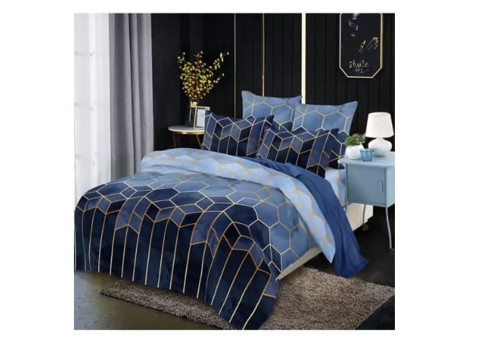 Fotografie produs: Lenjerie de pat dublu, bumbac finet premium, 6 piese, 2 persoane, Geometric blue 200 x 230 -Concept E Efrall