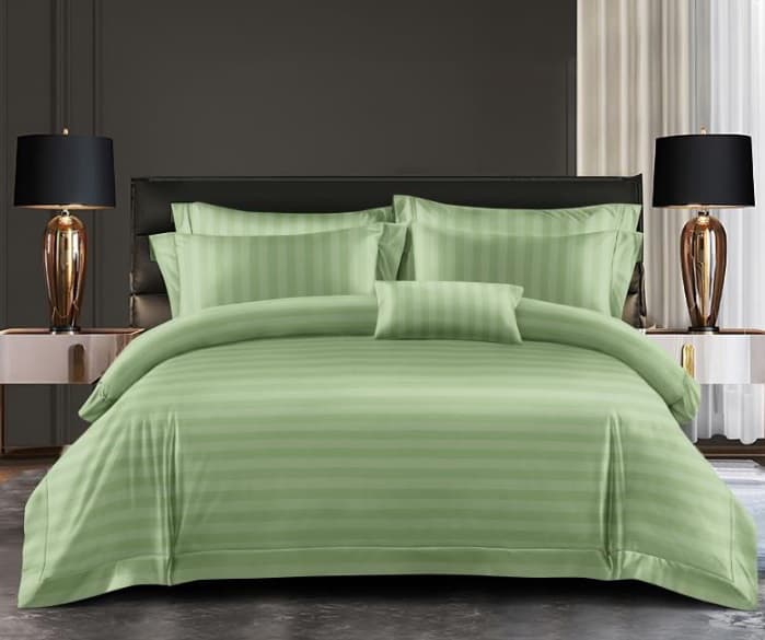 Lenjerie de pat din Damasc, pentru pat dublu, 4 piese cu elastic- verde deschis 180 x 200 cm