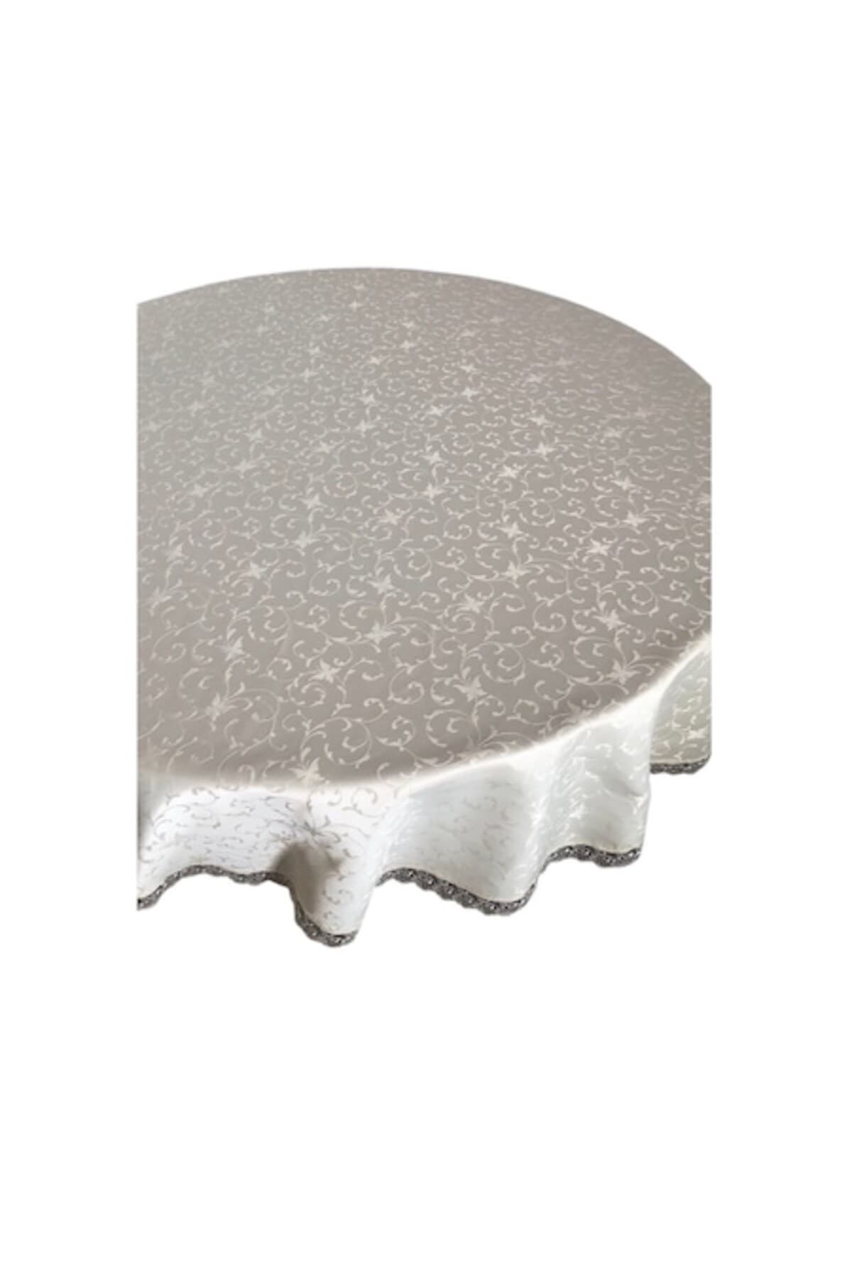 Fotografie produs: Fata de masa rotunda cu model floral acoperita cu teflon si dantela, 165 cm