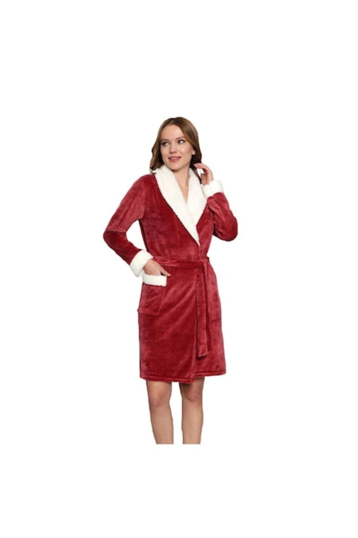 Fotografie produs: Halat de baie cu blana, catifea, bordeaux L