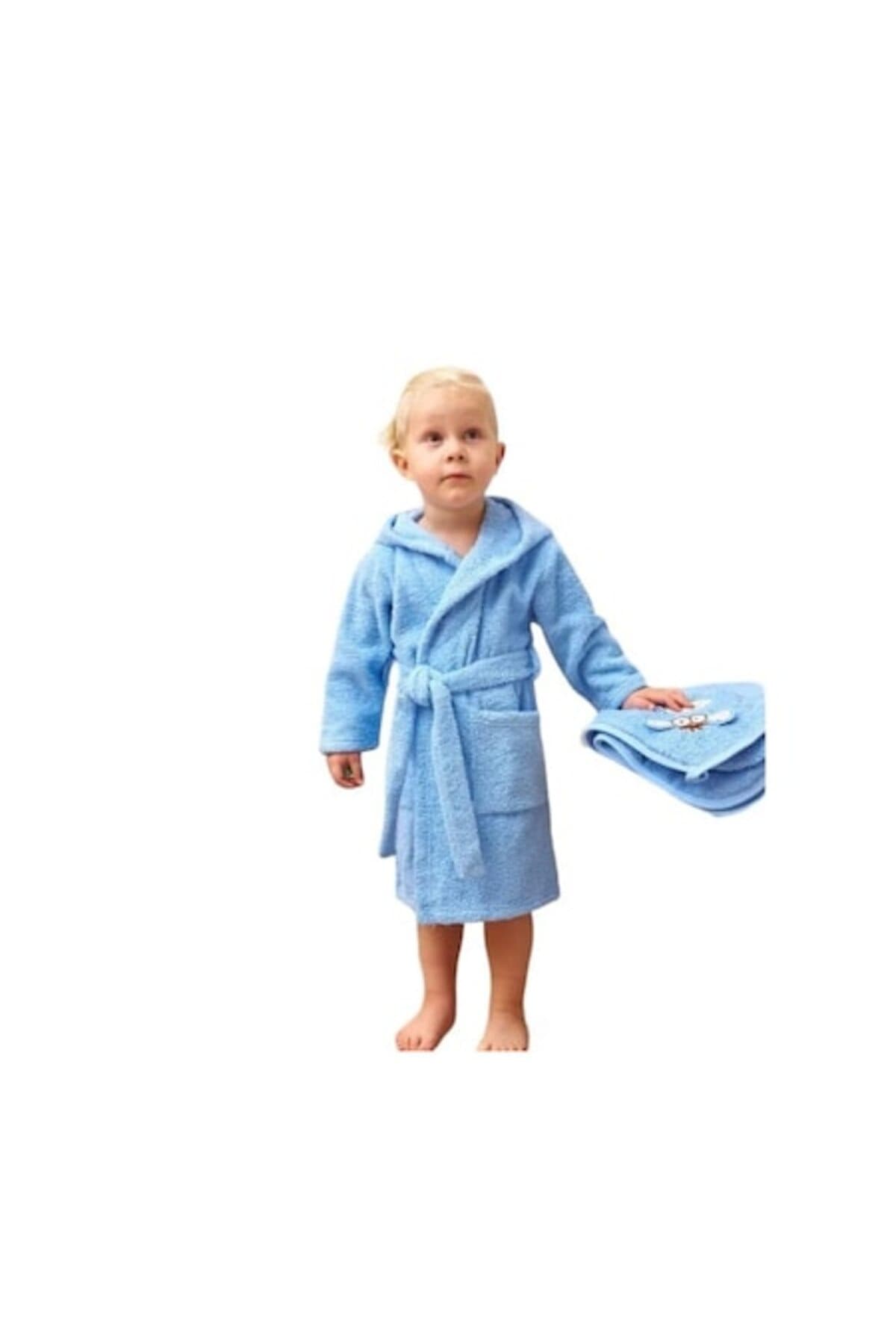 Fotografie produs: Halat de baie pentru copii de 6 ani cu gluga, curea reglabila si buzunar albastru - Concept E EFRALL