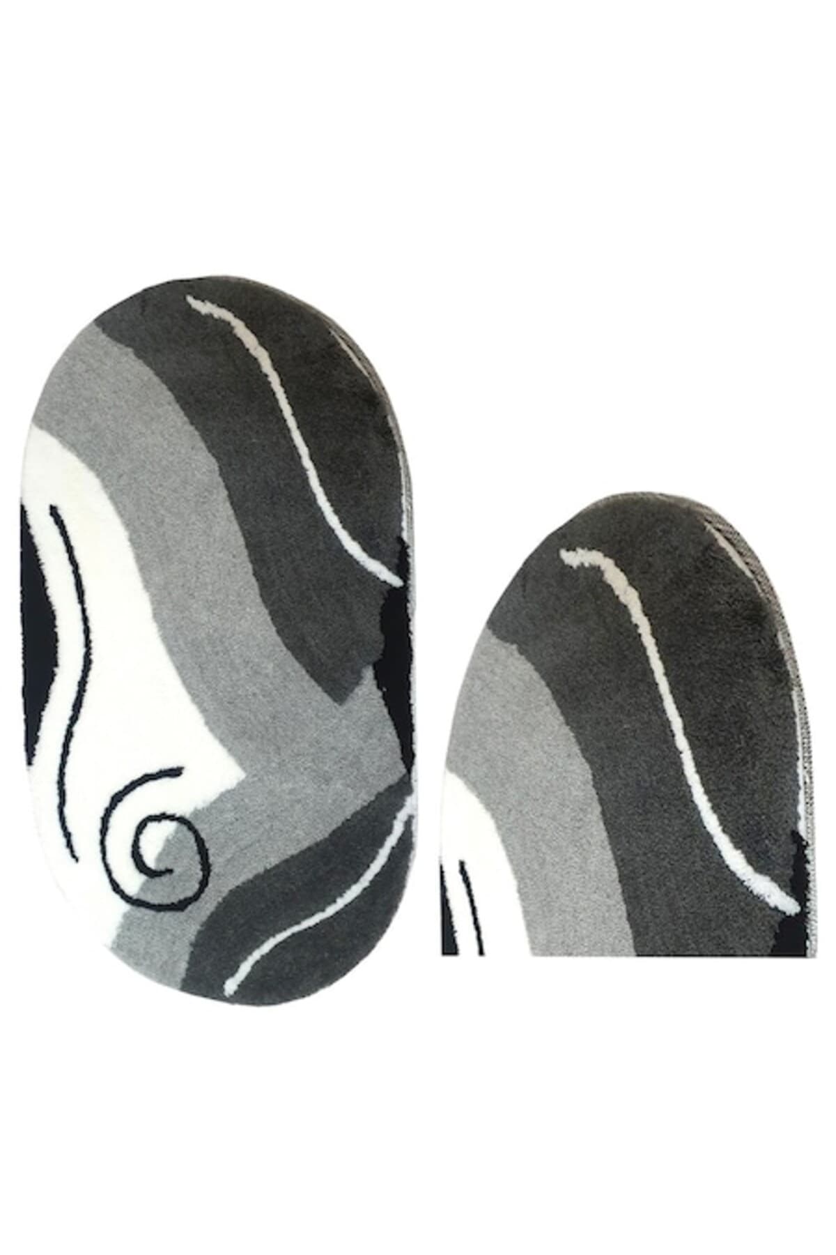 Fotografie produs: Set de 2 covorase de baie, ovale, gri si alb