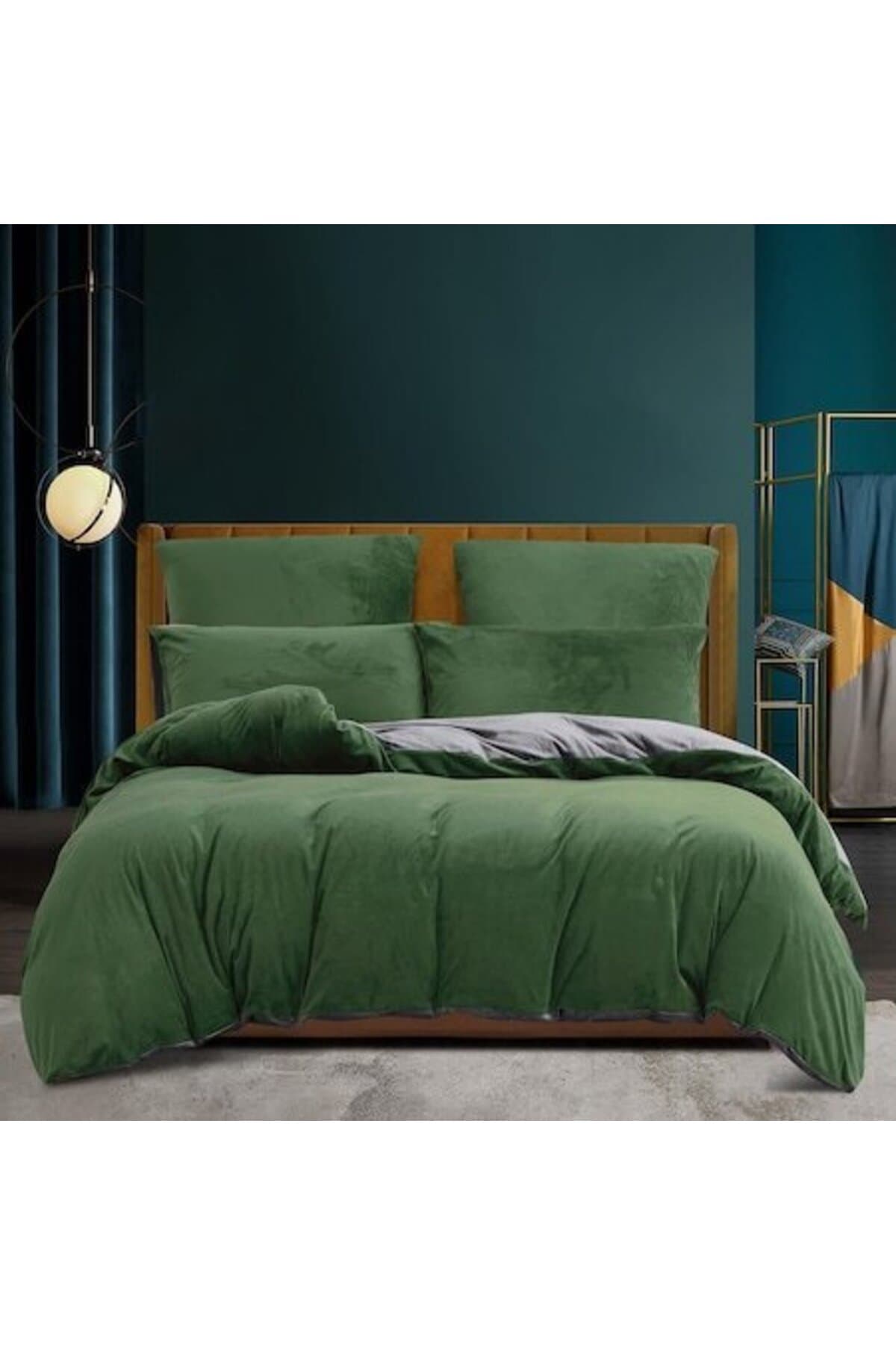 Fotografie produs: Set de lenjerie de pat din fleece, verde gri, 200x220 cm, 3 piese