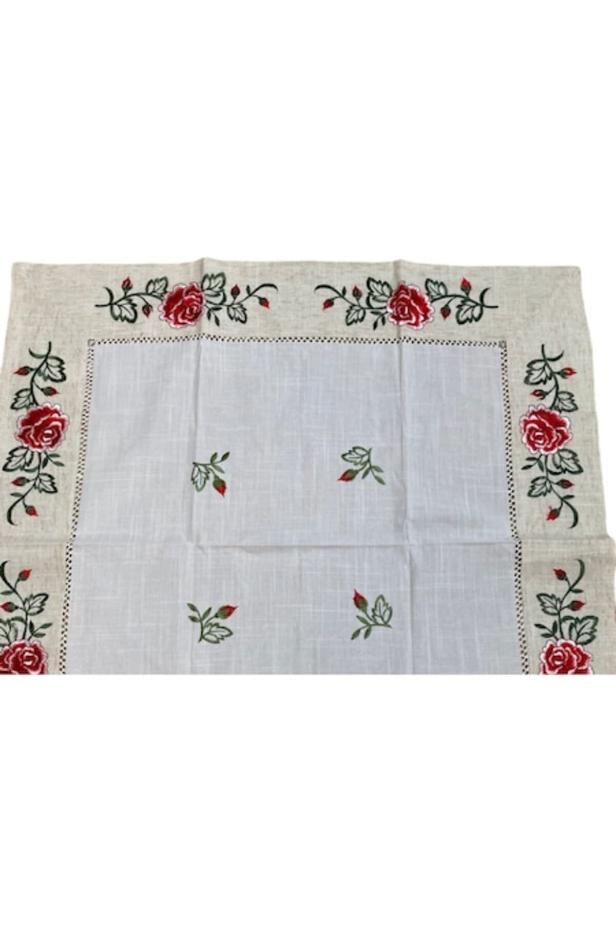 Fotografie produs: Fata de masa cu model floral brodat, 90 x 90 cm, alb si bej - Concept E EFRALL