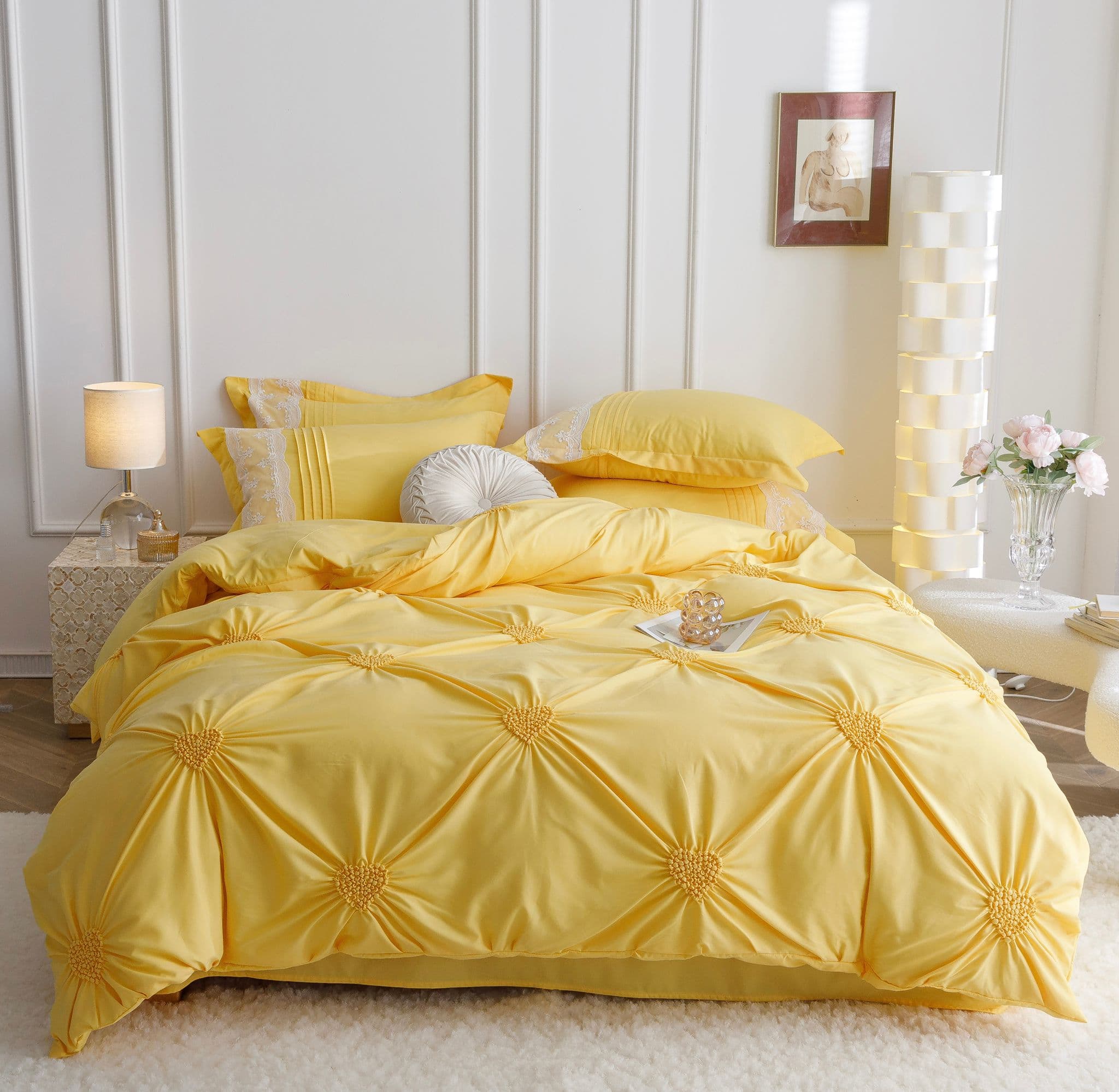 Fotografie produs: Set Lenjerie de pat decor imperial, Jojo bumbac finet 2 persoane, 6 piese galben Concept E Efrall