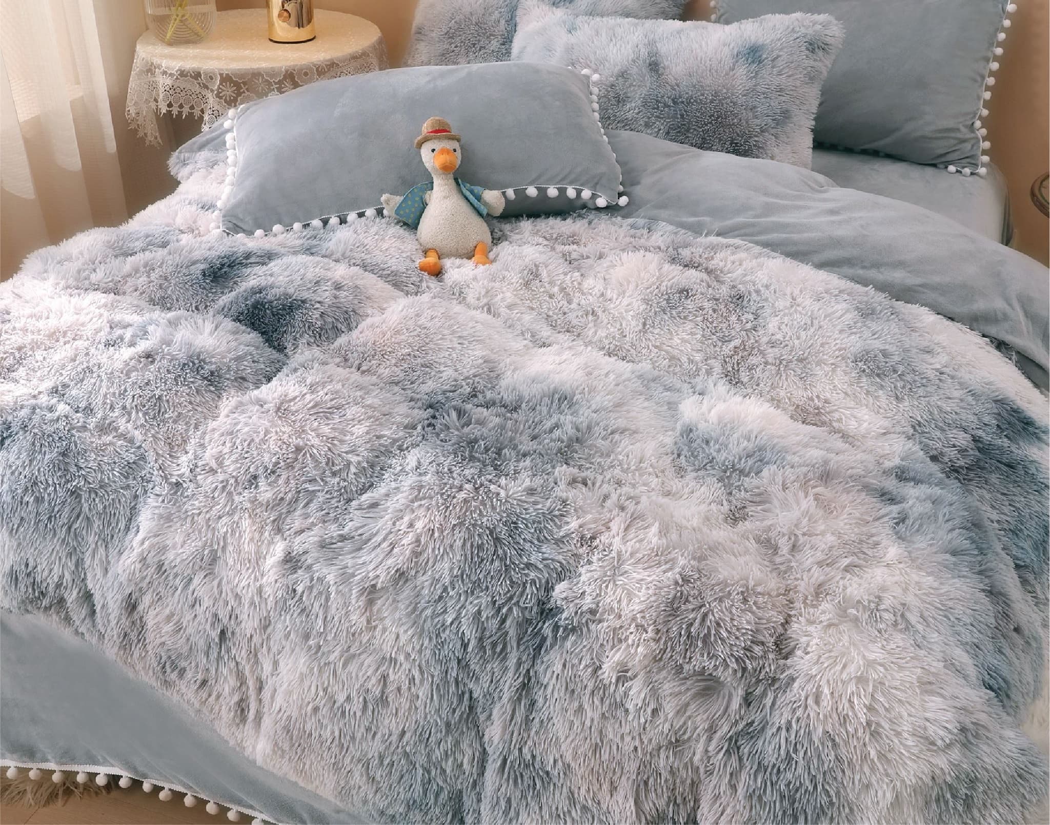 Fotografie produs: Set Lenjerie Super Pufoasa Cocolino, Model Fluffy, 6 piese, Pat 2 Persoane 200 x 230, gri- Concept E Efrall