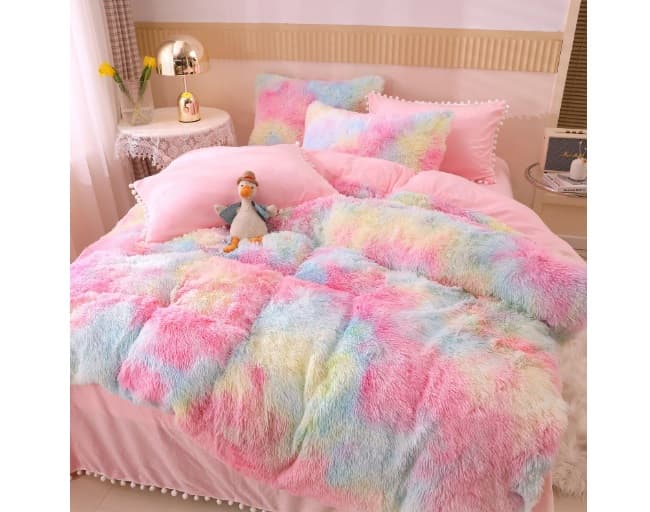 Fotografie produs: Set Lenjerie Super Pufoasa Cocolino, Model Fluffy, 6 piese, Pat 2 Persoane 200 x 230 roz ombre Concept E Efrall