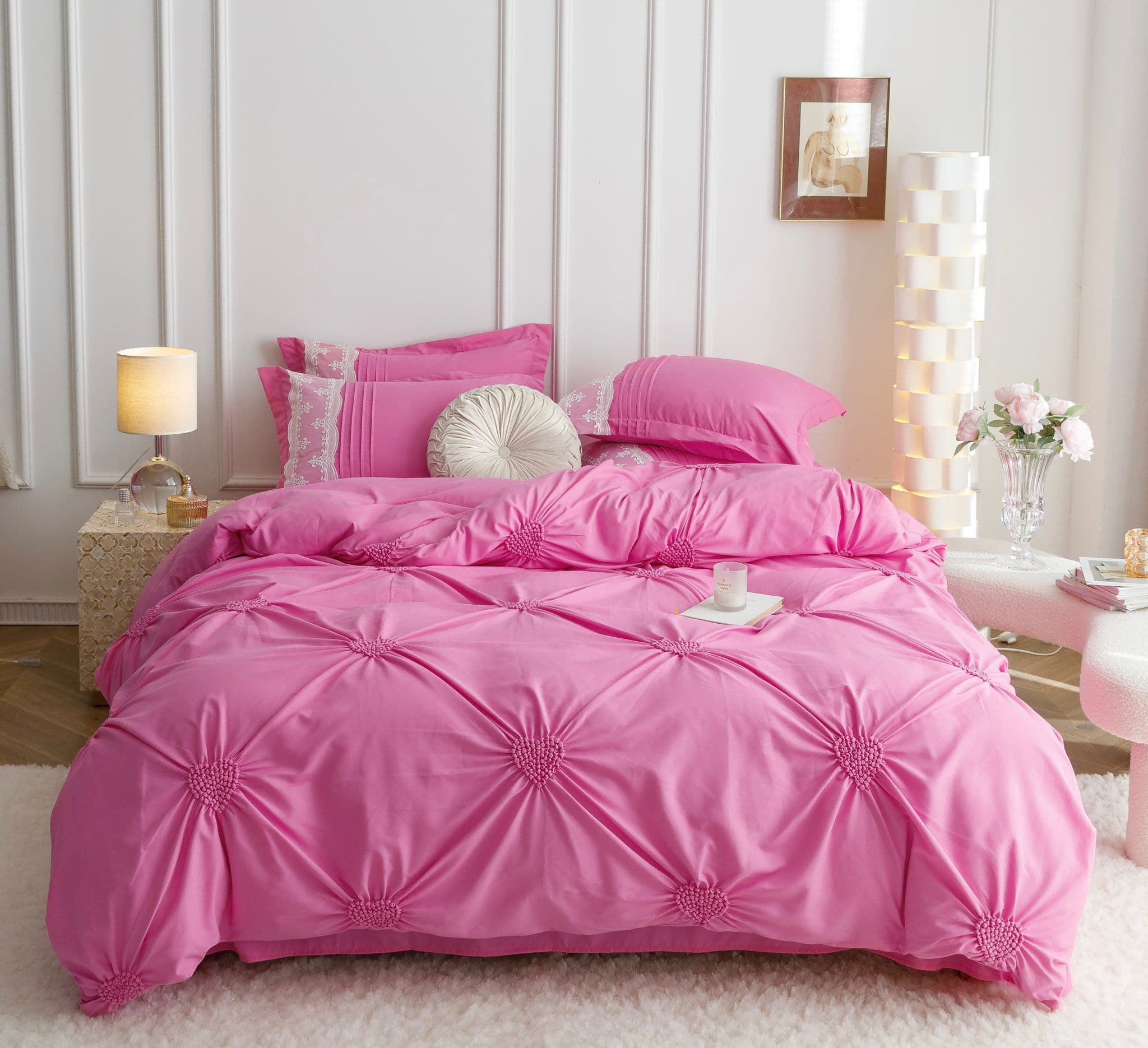 Fotografie produs: Set Lenjerie de pat decor imperial, Jojo bumbac finet 2 persoane, 6 piese roz Concept E Efrall