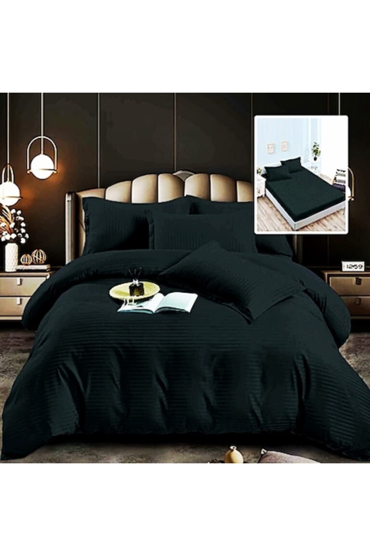 Fotografie produs: Set de lenjerie de pat Damasc, 6 piese, negru