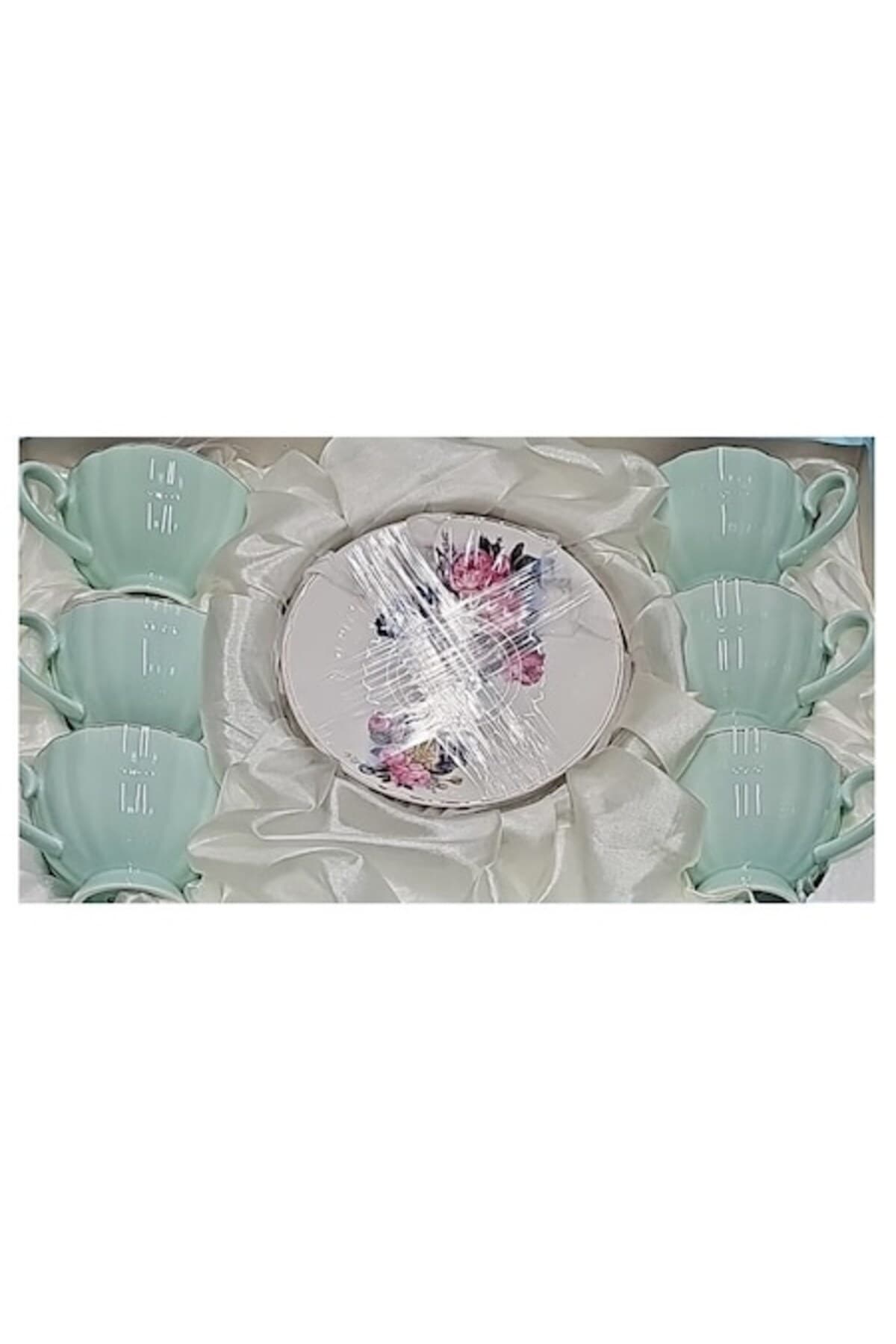 Fotografie produs: Set de 6 cesti de cafea, 6 farfurii, ceramica, verde