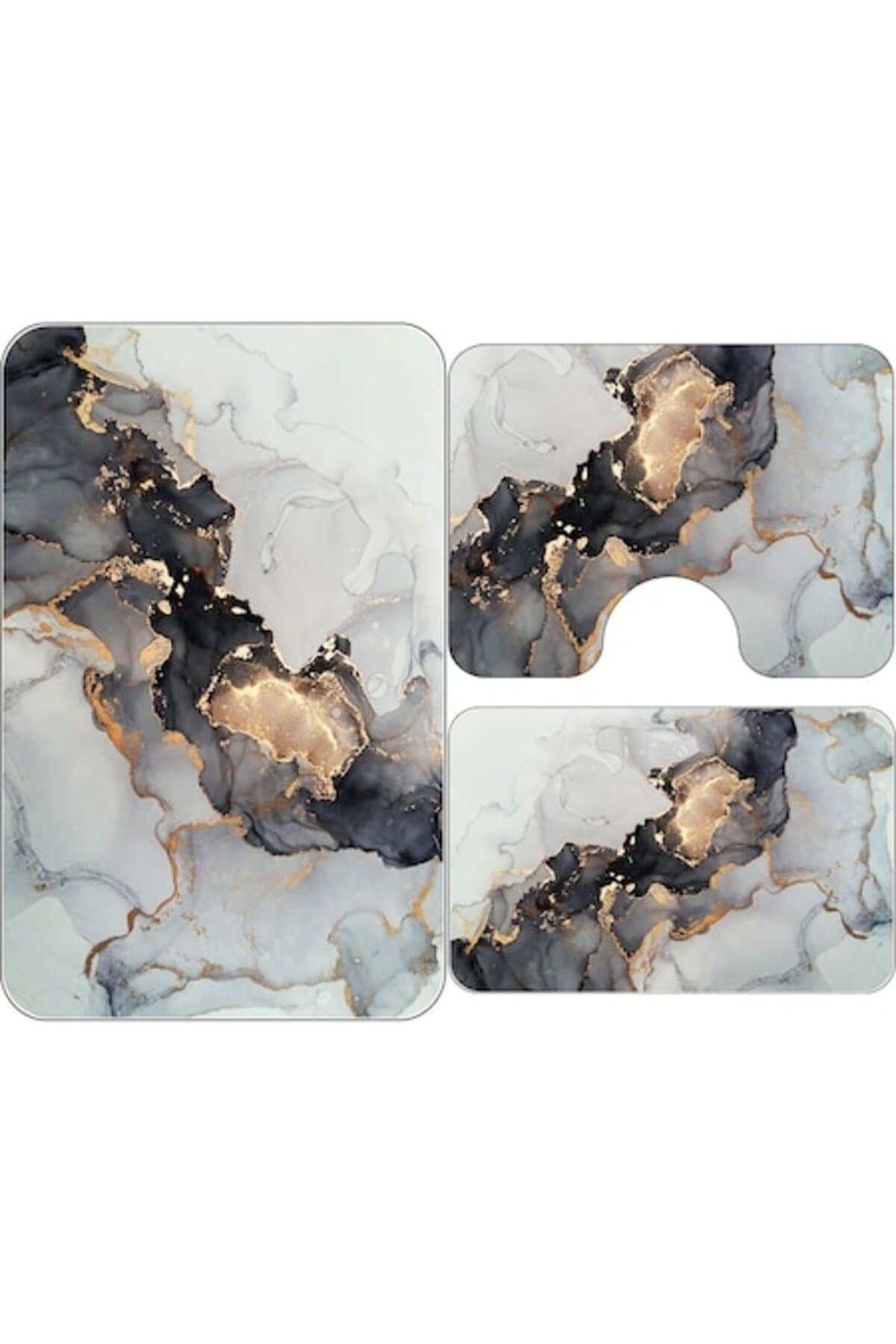 Fotografie produs: Set de 3 covorase de baie, antiderapante, antialergice, 60x90/60x45/60x45, gri-auriu