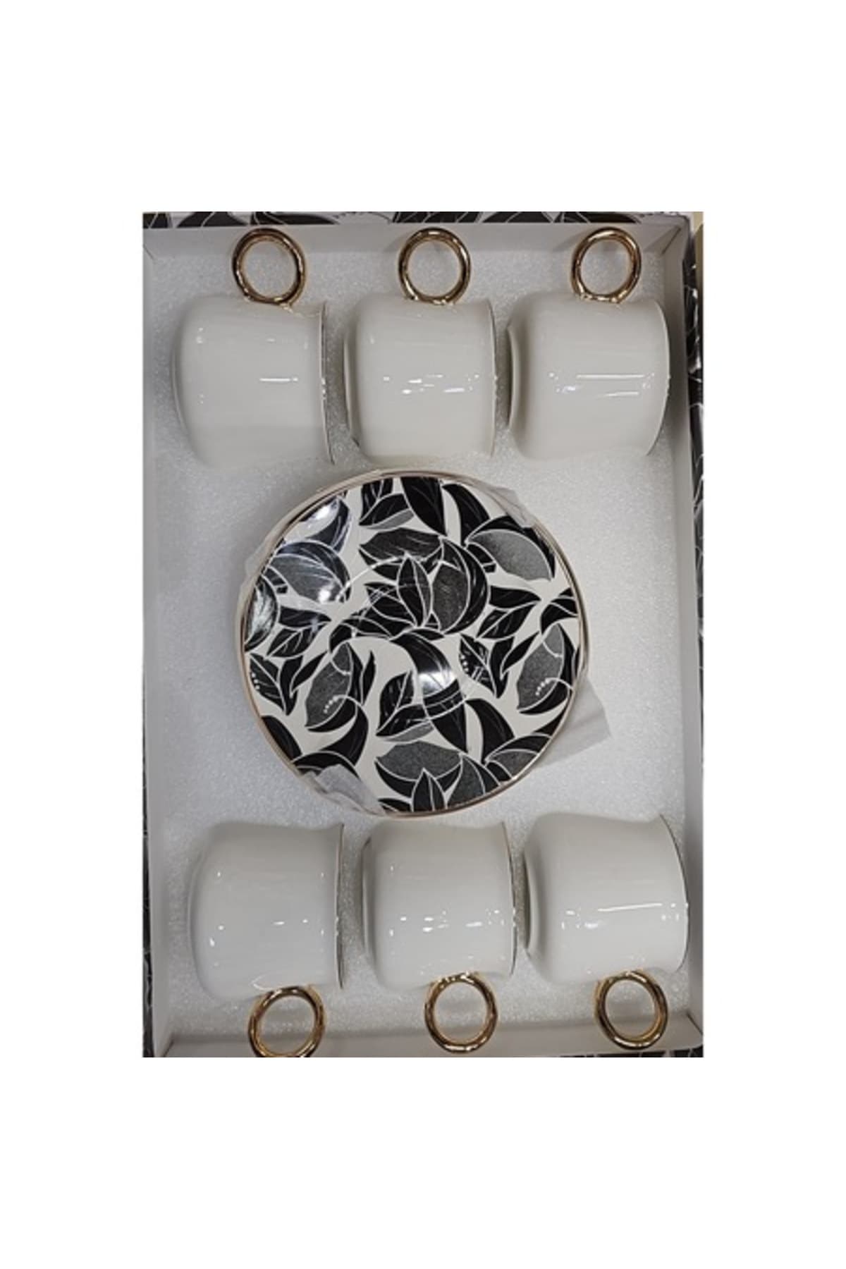 Fotografie produs: Set de 6 cesti de cafea, 6 farfurii, ceramica, design alb si negru 200 ml - Concept