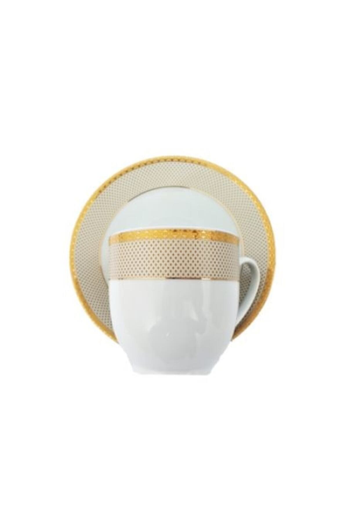 Fotografie produs: Set de 6 cesti de cafea + 6 farfurioare, Malooki, cu model auriu