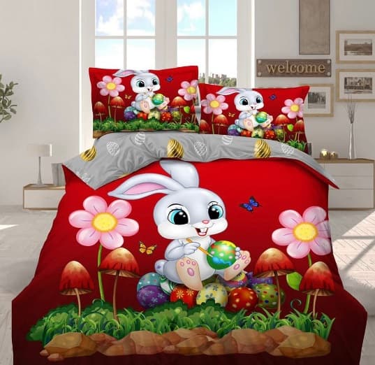 Fotografie produs: Lenjerie de pat,4 Piese bumbac finet, Tematica de Paste Cu Iepuras 200 x 230 cm -Concept E Efrall