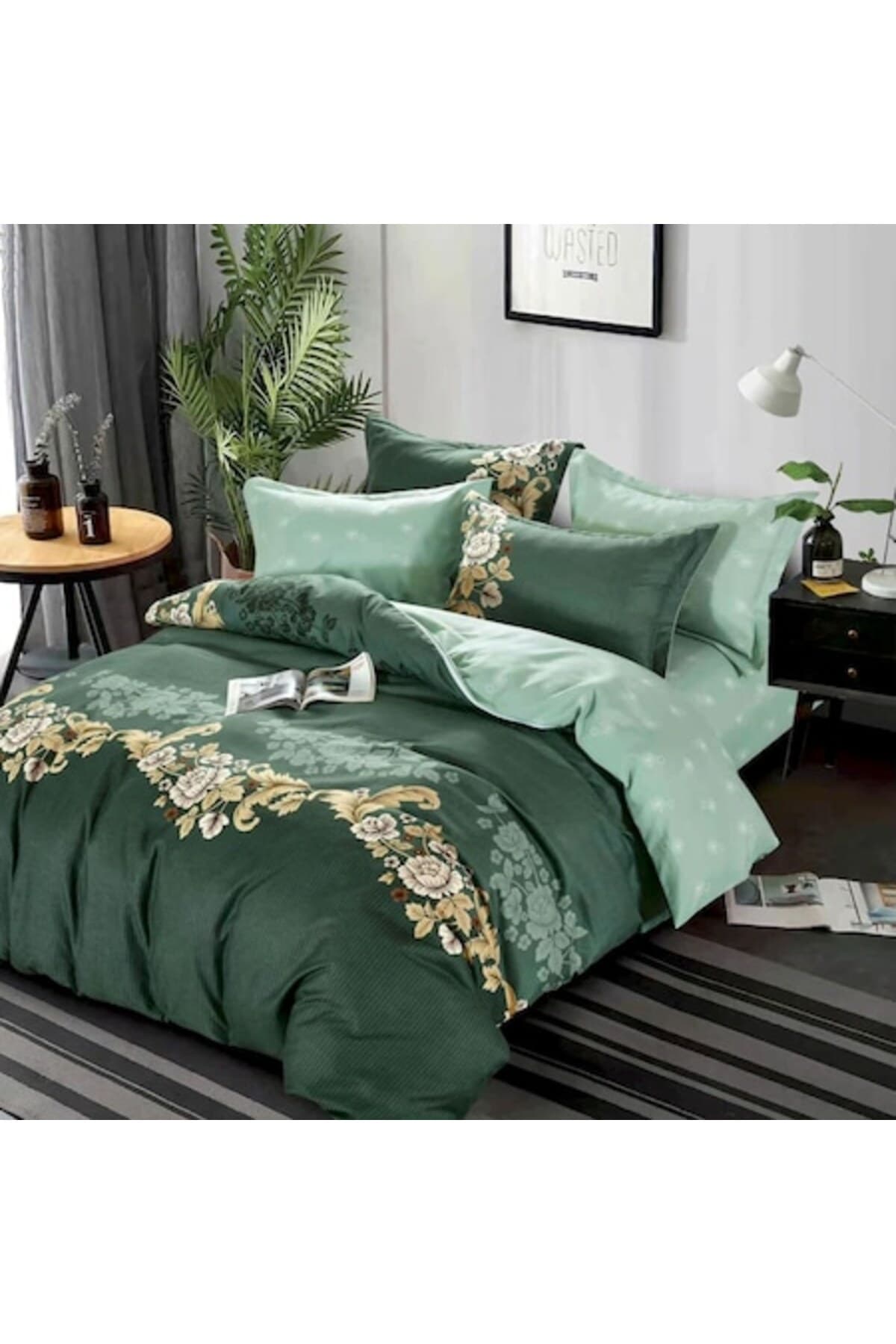 Fotografie produs: Set de lenjerie de pat pentru 2 persoane, bumbac fin, 6 piese, multicolor cu flori