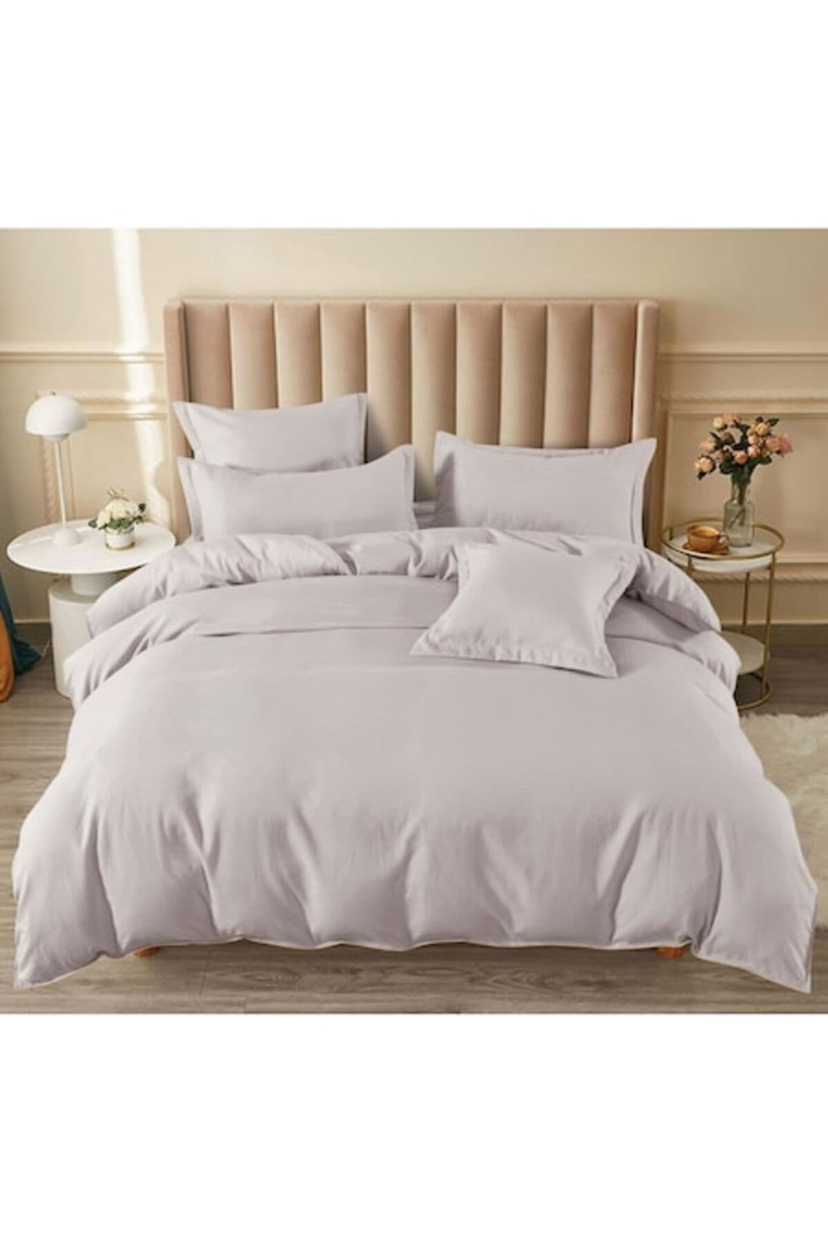 Fotografie produs: Set lenjerie de pat dublu, 6 piese, cearsaf elastic 180x200cm, gri deschis