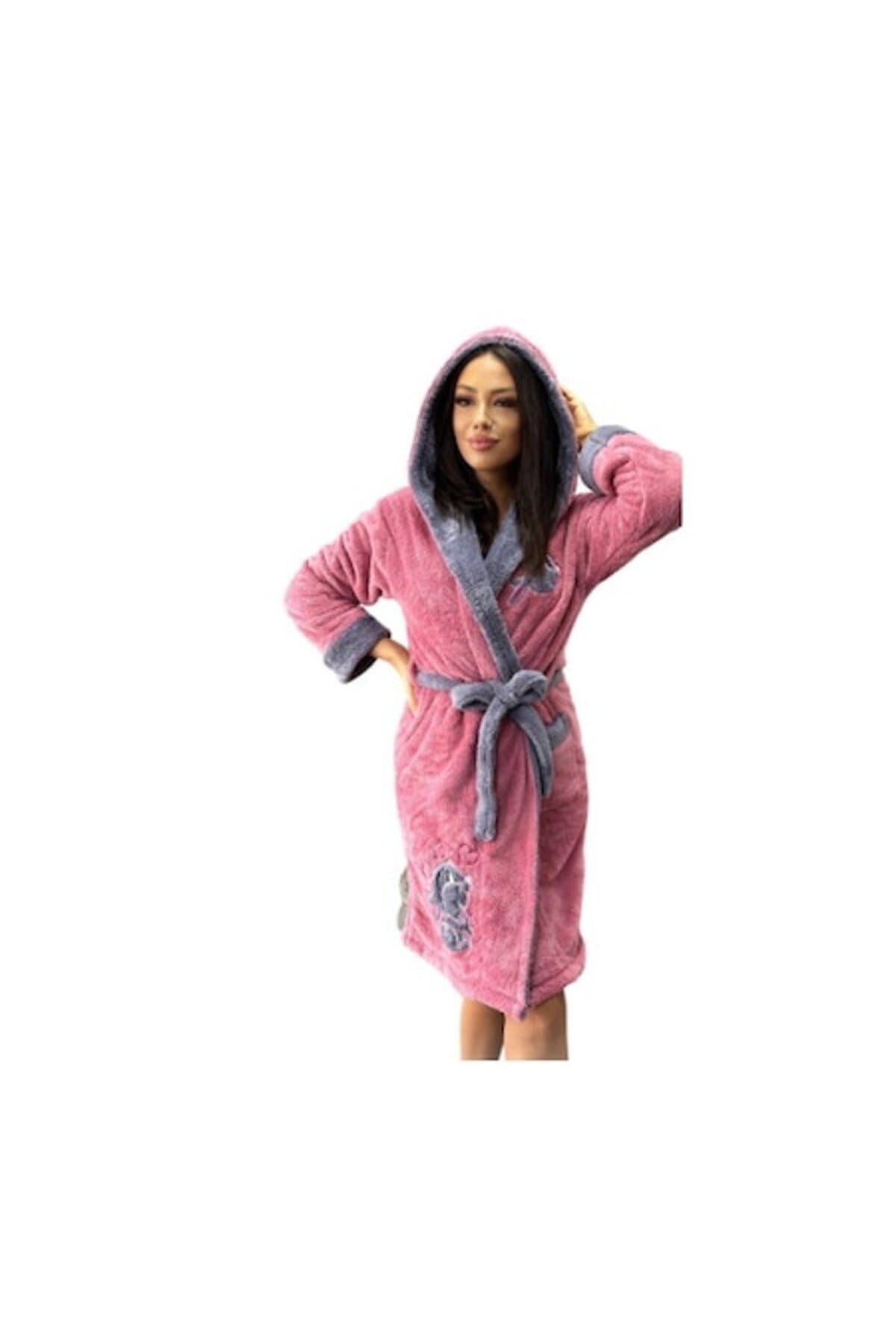 Fotografie produs: Halat de baie, roz cu model gri, buzunar, cocolino, gluga L-XL - Concept E Efrall